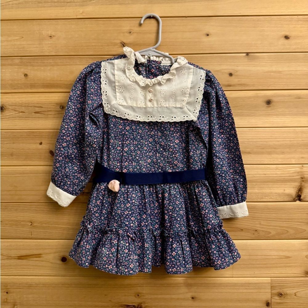 Bundle Vintage Girls Size 4 Ditsy Floral Crushed Velvet Lace Holidays Dress - Picture 2 of 16
